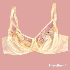 Vintage lace satin unlined underwire bra 34C
